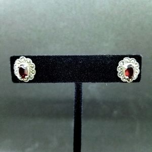 Sterling silver marcasite garnet earrings ❤